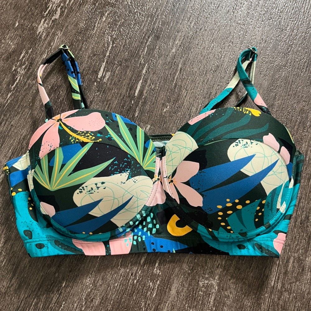 Floral Print Bikini Top Medium‎ Tropical Padded Underwire Swimsuit Summer